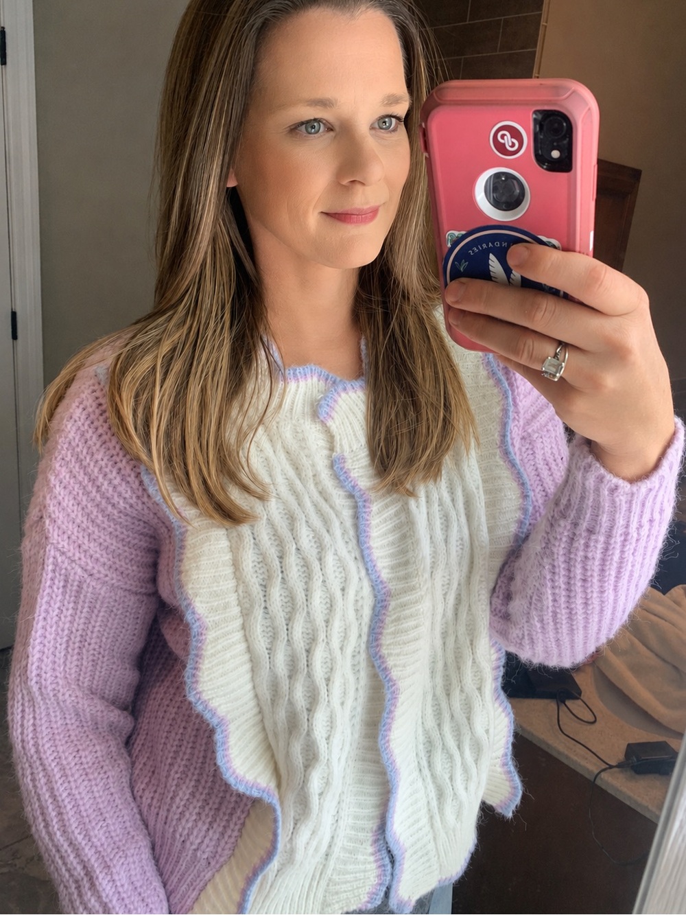 Vita Grace Women's Lavender and White Cable Knit Sweater GrandmaCore Cardigan